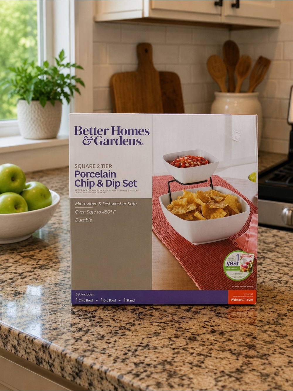 Better Homes And Gardens White Porcelain 2-Tier Chip & Dip Set